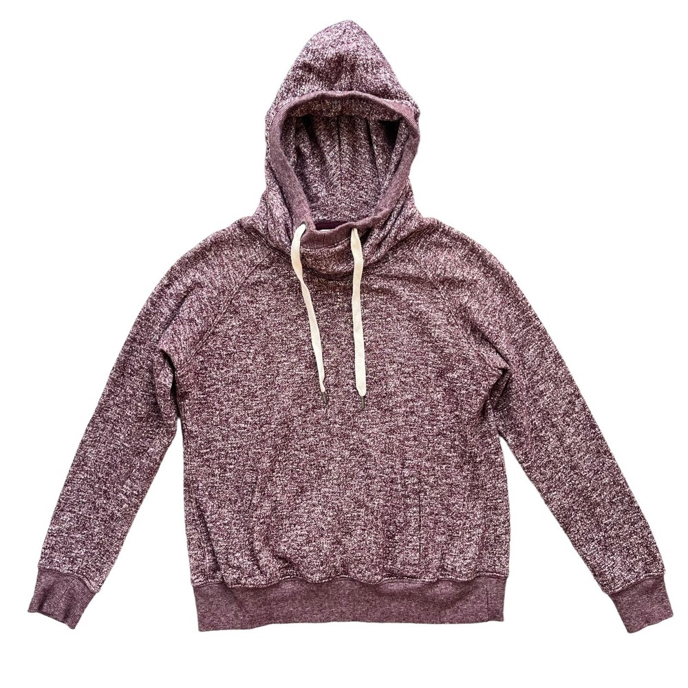 Jo & Co Jeans Womens M Burgundy Marl Funnel Neck Pullover Hoodie Sweatshirt Cozy